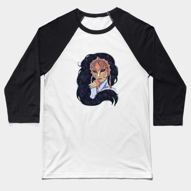 Cosmic Lady in a Mask Baseball T-Shirt by KMogenArt